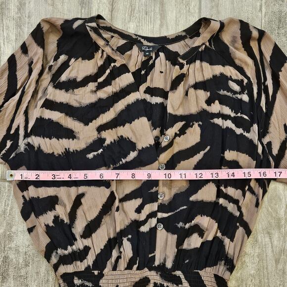 Rails Dress Womens Size XS Jasmine Tiger Stripe Smocked Waist Long Sleeve Tan - Picture 6 of 16